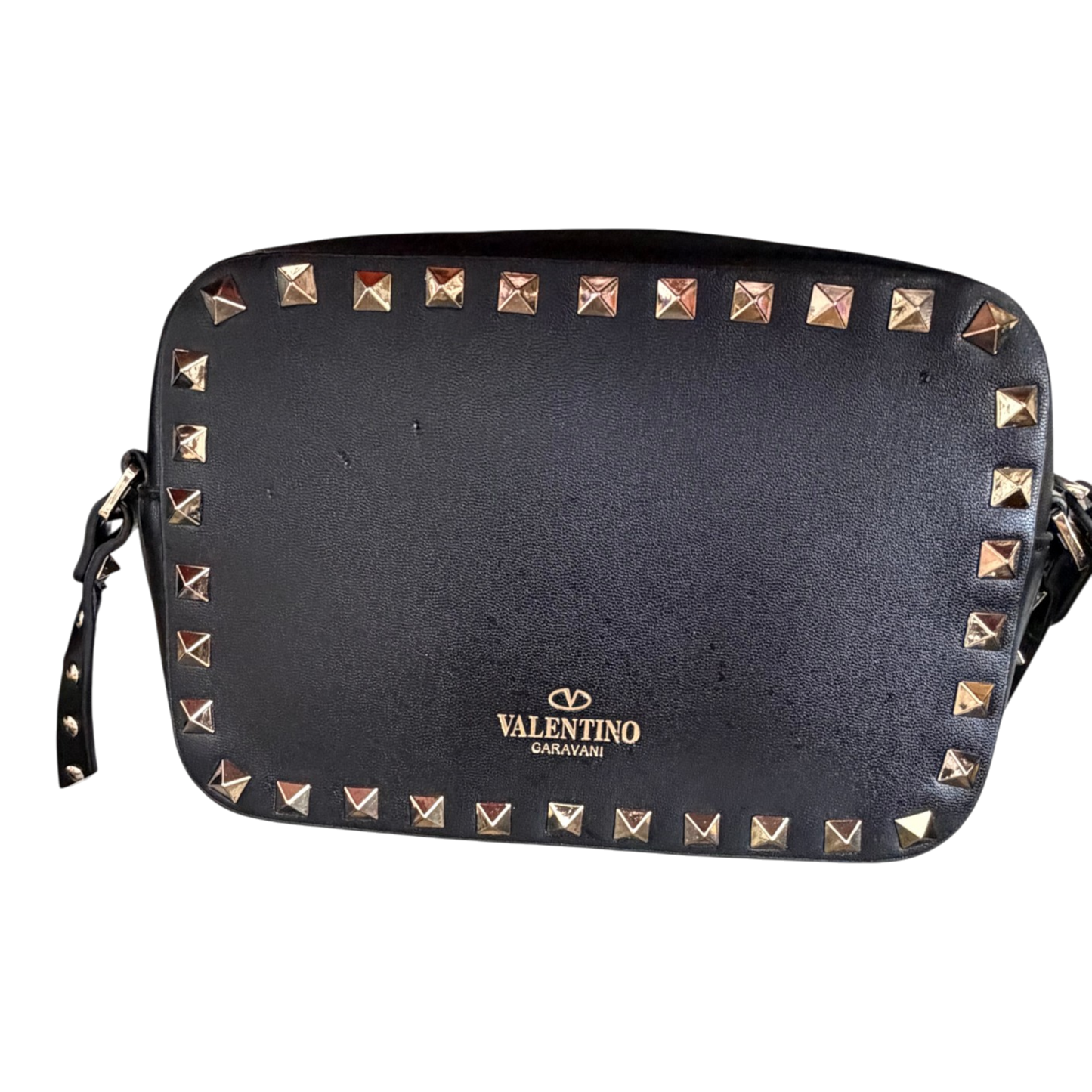 Valentino Garavani Rockstud Camera Crossbody Bag Black Leather | Gold Rockstud Hardware
