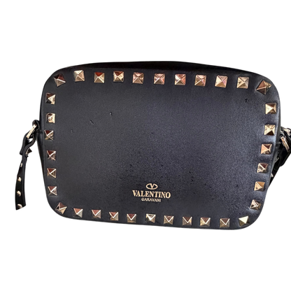 Valentino Garavani Rockstud Camera Crossbody Bag Black Leather | Gold Rockstud Hardware