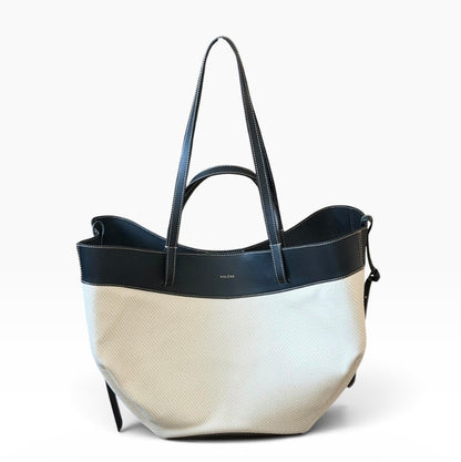 Polène Cyme Canvas Edition Ecru Cream Black Leather Trim Tote Shoulder Bag