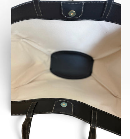 Polène Cyme Canvas Edition Ecru Cream Black Leather Trim Tote Shoulder Bag