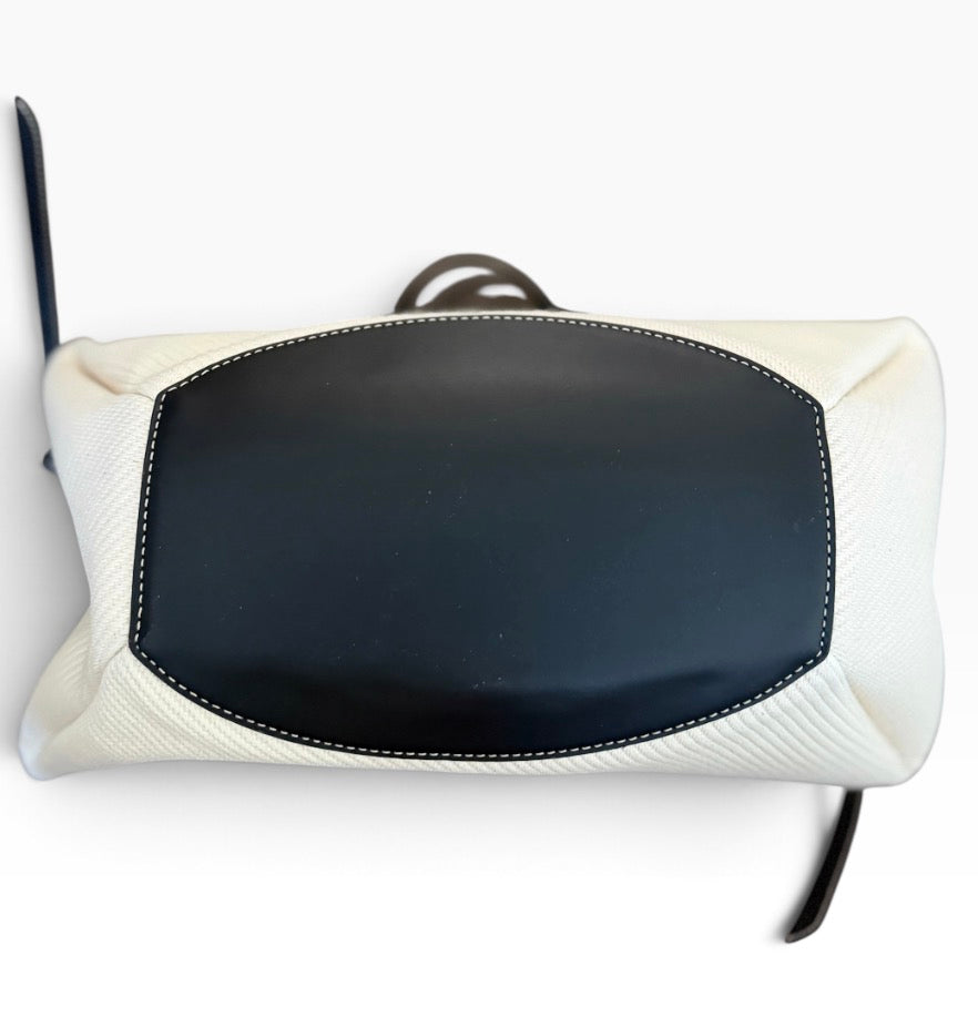 Polène Cyme Canvas Edition Ecru Cream Black Leather Trim Tote Shoulder Bag