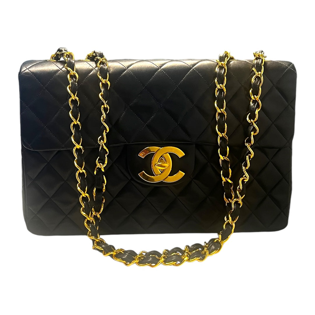 Chanel Vintage Jumbo Maxi Flap Lambskin Black with gold hardware