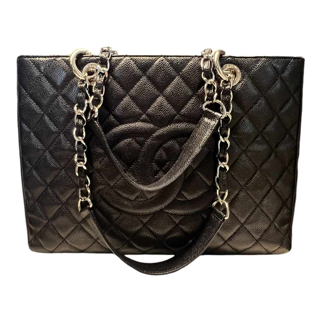 Chanel GST Caviar Leather Shoulder Bag Silver Hardware