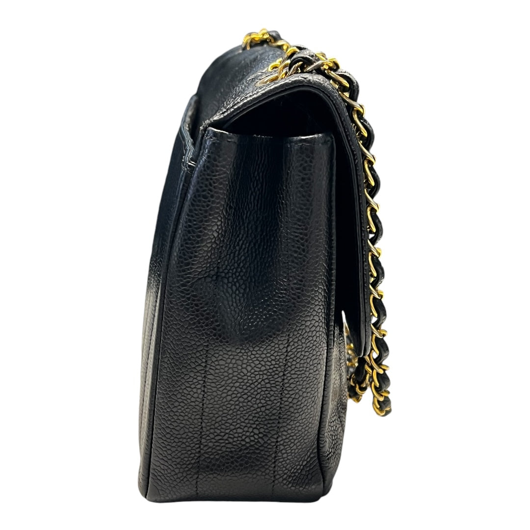 Chanel Straight Flap Mademoiselle Double Chain Bag  Black Caviar