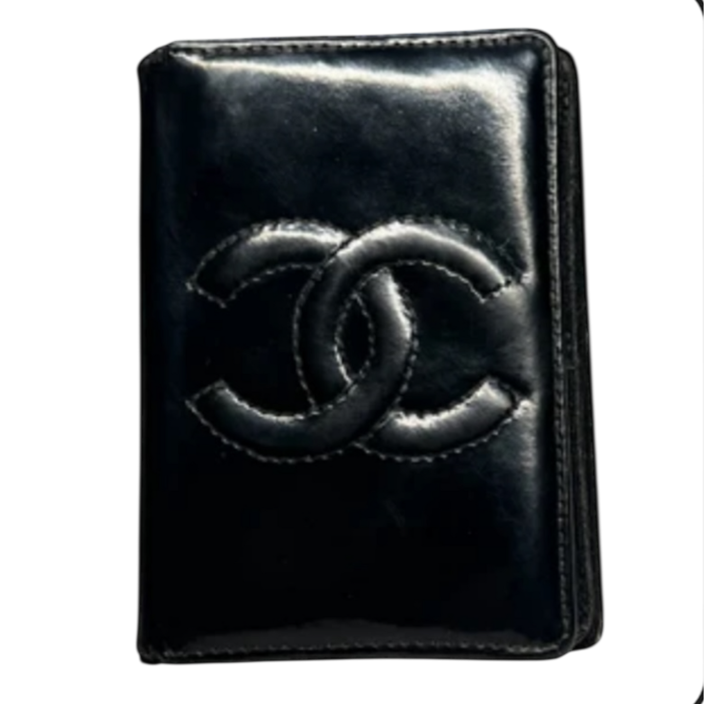 Chanel Vintage Black Patent Leather Card Case