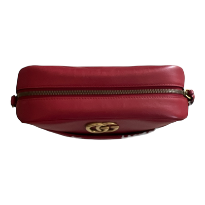 Gucci Marmont Medium Red Matelasse Red Crossbody Camera Bag Purse Chevron