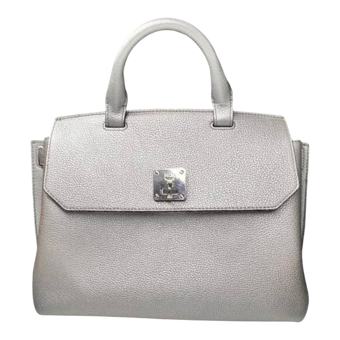 MCM Milla Silver Metallic Leather Shoulder Bag with 2 Backpack Straps