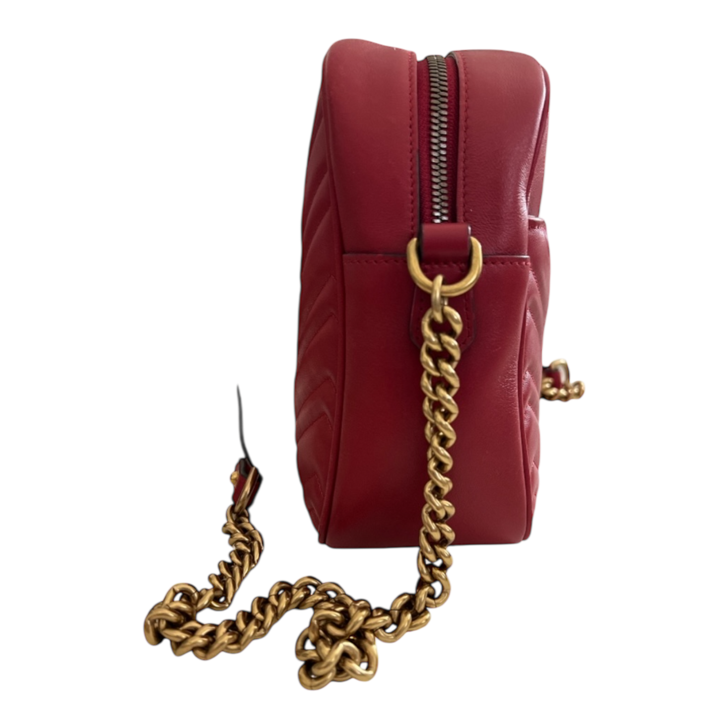 Gucci Marmont Medium Red Matelasse Red Crossbody Camera Bag Purse Chevron