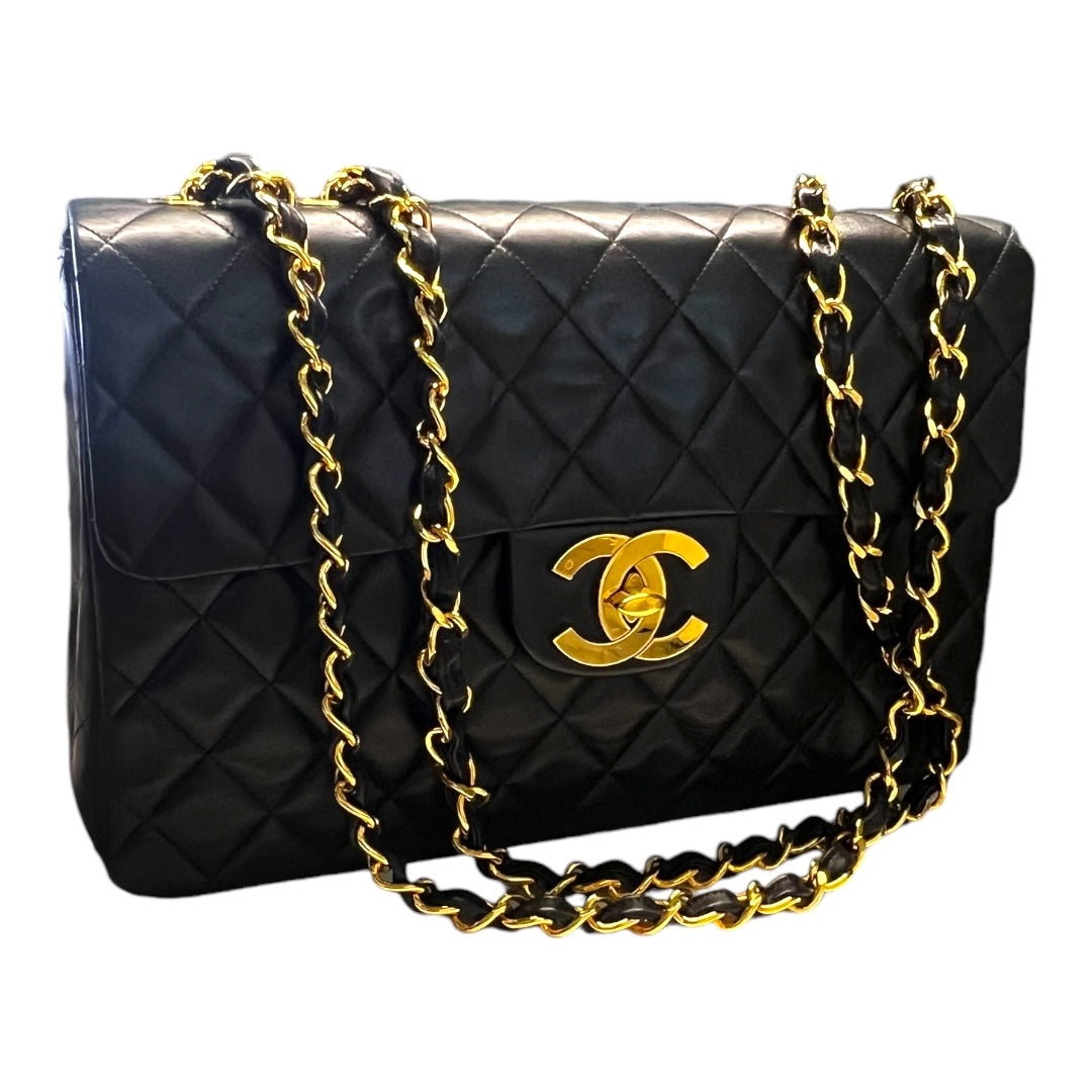 Chanel Vintage Jumbo Maxi Flap Lambskin Black with gold hardware