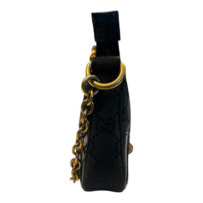GUCCI Pochette GG Black with Gold Hardware