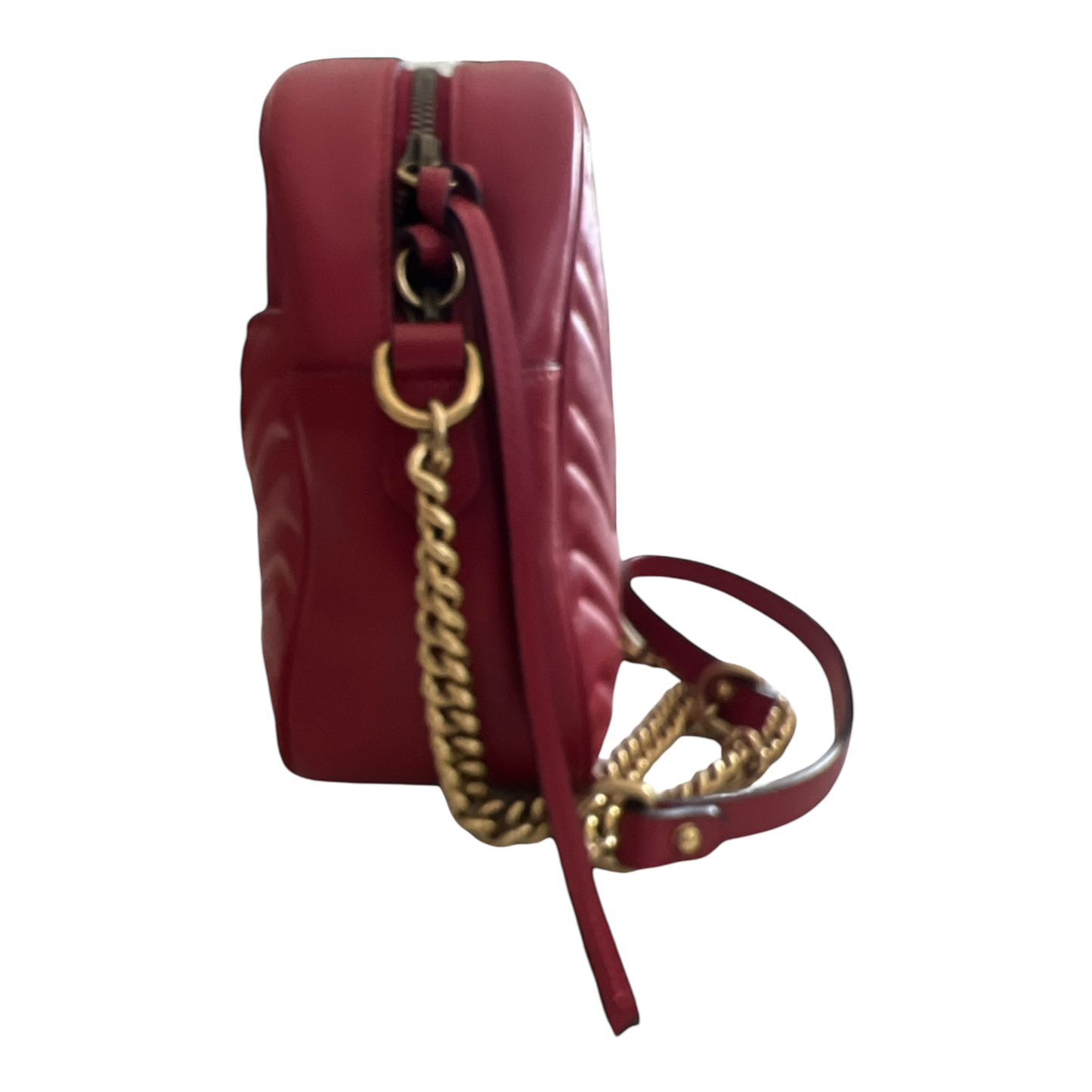 Gucci Marmont Medium Red Matelasse Red Crossbody Camera Bag Purse Chevron