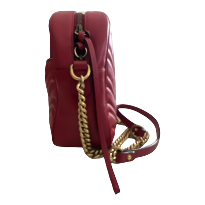 Gucci Marmont Medium Red Matelasse Red Crossbody Camera Bag Purse Chevron