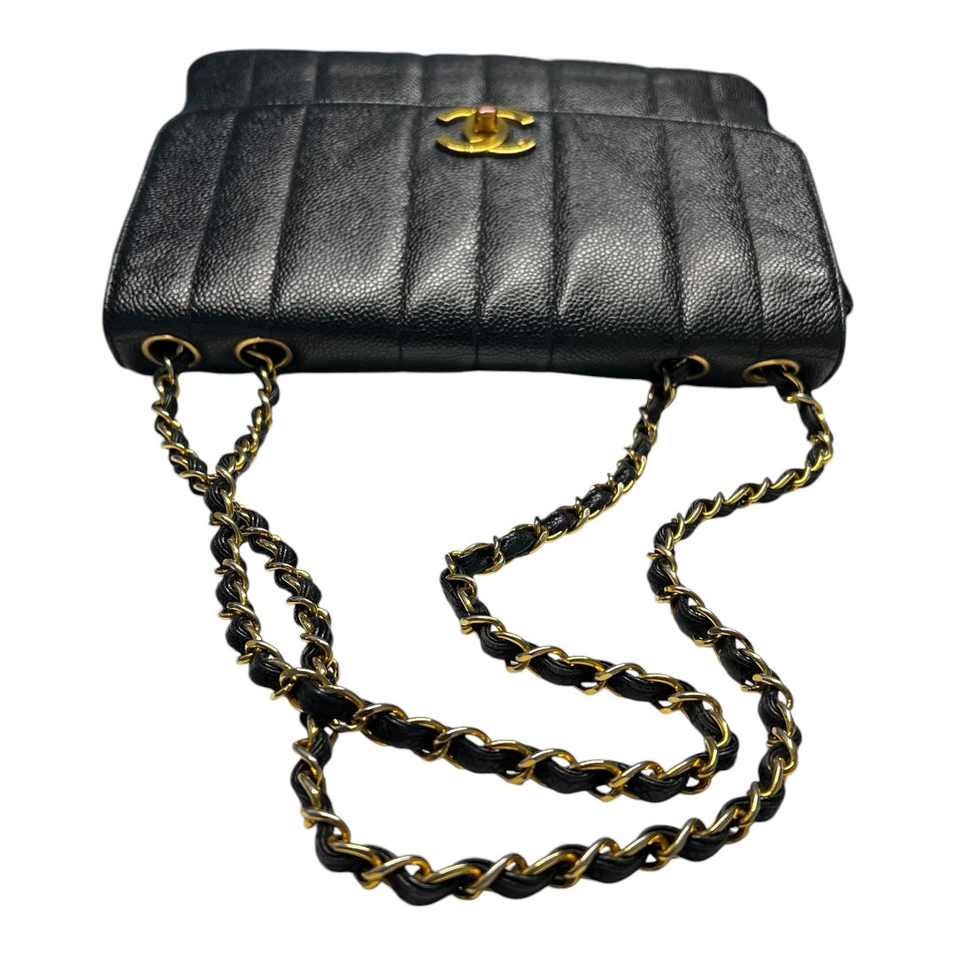 Chanel Straight Flap Mademoiselle Double Chain Bag  Black Caviar