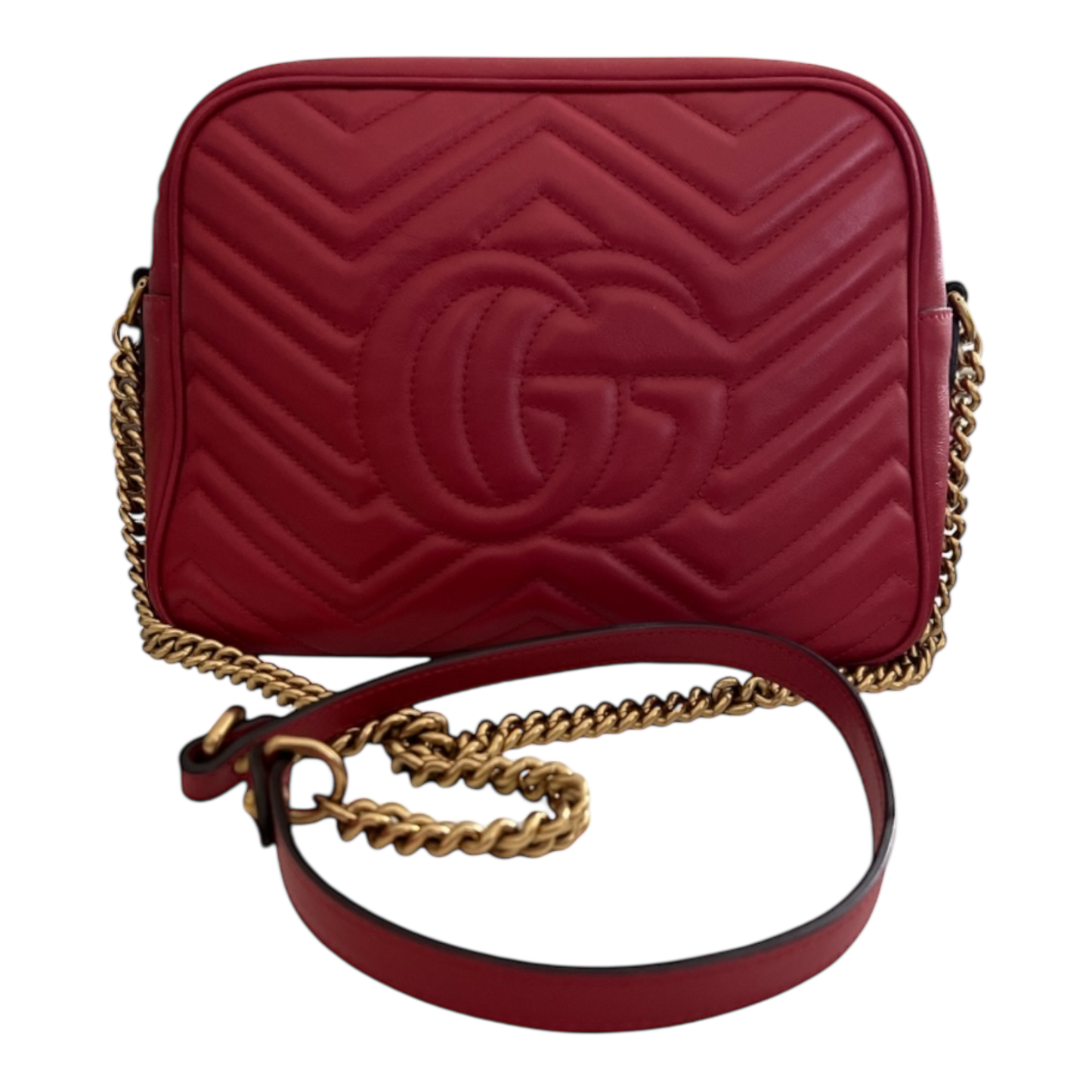 Gucci Marmont Medium Red Matelasse Red Crossbody Camera Bag Purse Chevron