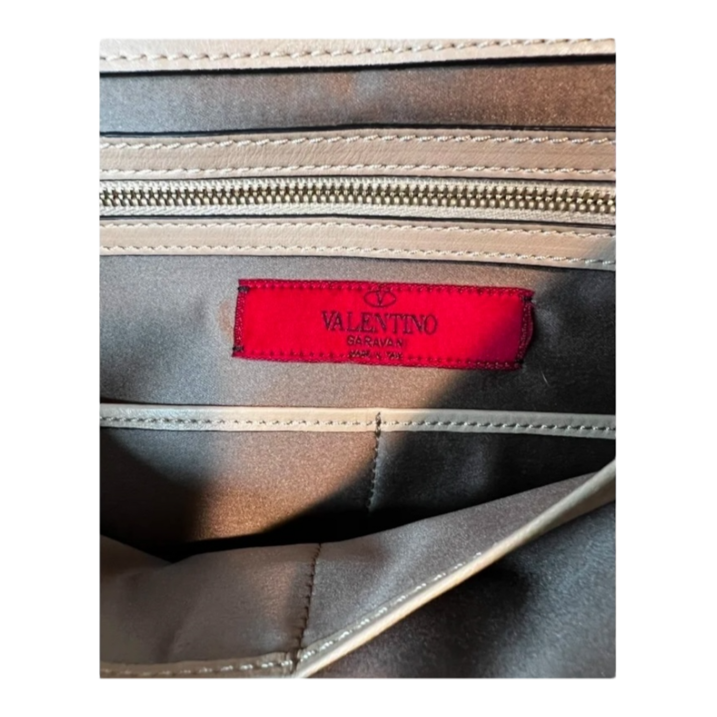Valentino Beige Leather Rockstud Top Handle Bag