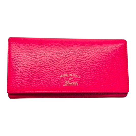 Gucci Continental Flap Leather Wallet Pebbled Leather Pink