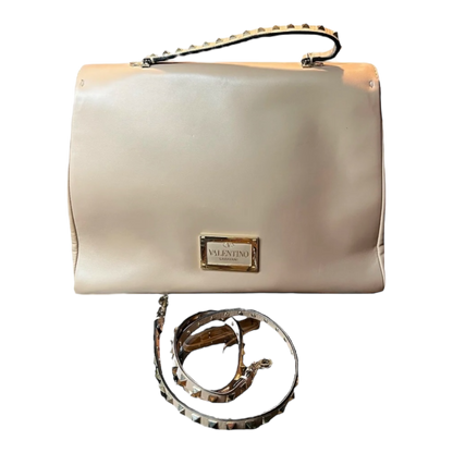Valentino Beige Leather Rockstud Top Handle Bag