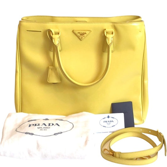 Prada Yellow Saffiano Vernice Tote Ananas