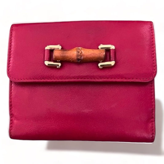 Gucci Red Bifold Wallet with Bamboo Emblishment