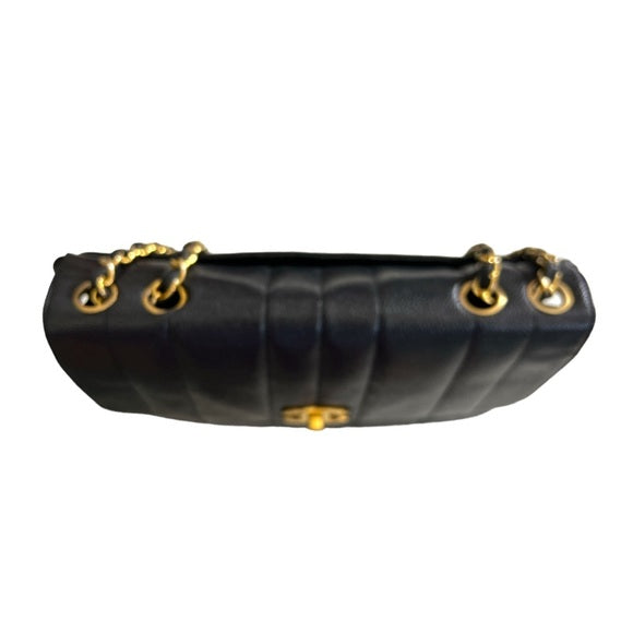 Chanel Straight Flap Mademoiselle Double Chain Bag  Black Caviar