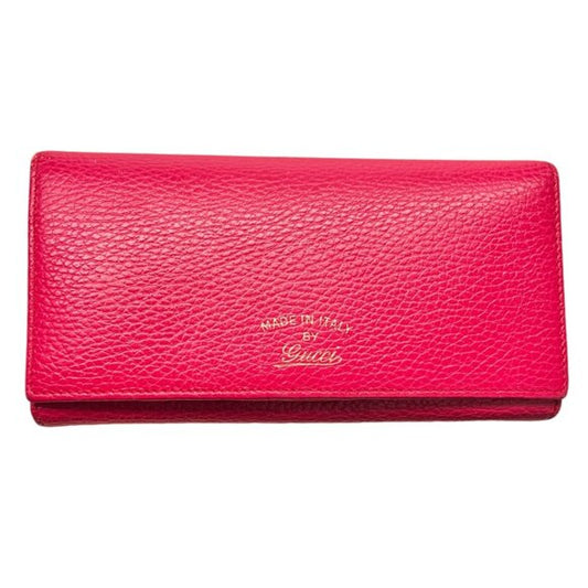 Gucci Continental Flap Leather Wallet Pebbled Leather Pink