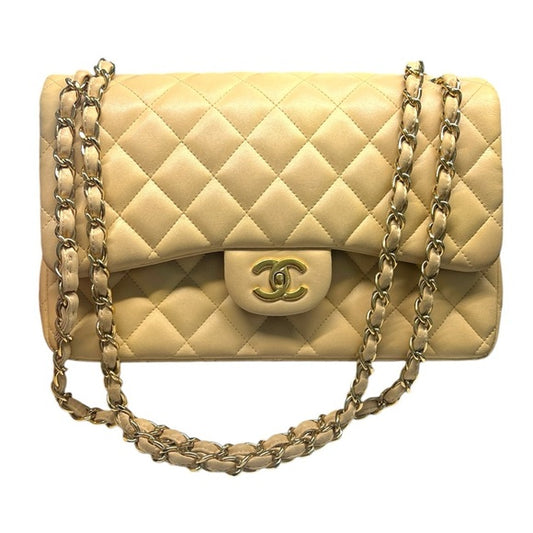 CHANEL Classic Jumbo Double  Flap Bag. Beige w/Gold Hardware.