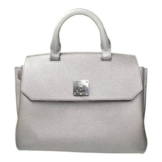 MCM Milla Silver Metallic Leather Shoulder Bag with 2 Backpack Straps